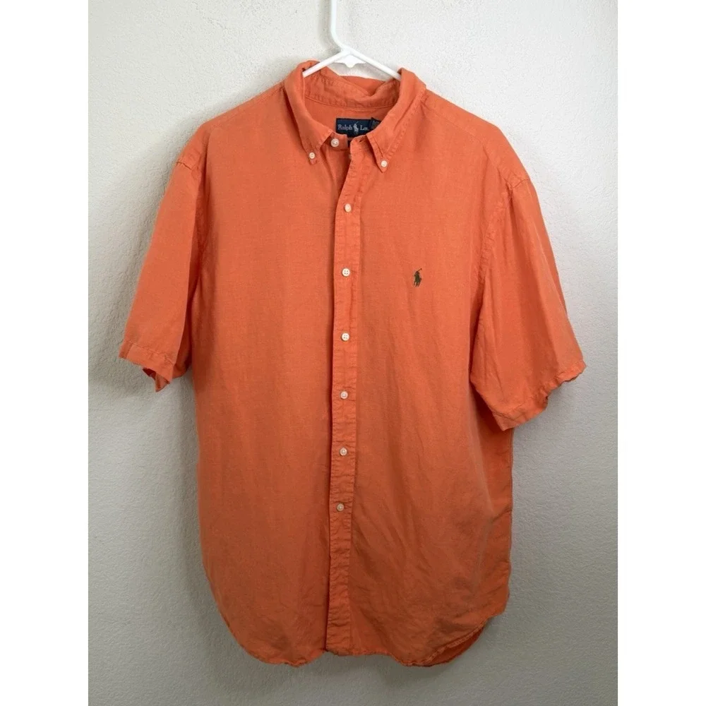 Polo Ralph Lauren Linen Silk Shirt XL Orange Classic Fit Button Down Coastal